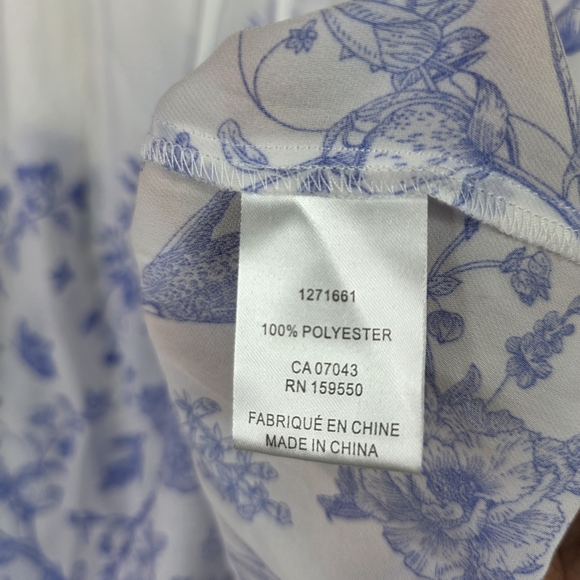 Rachel Roy White Blue Floral Ruffled Balloon Sleeve Blouse - Picture 6 of 8